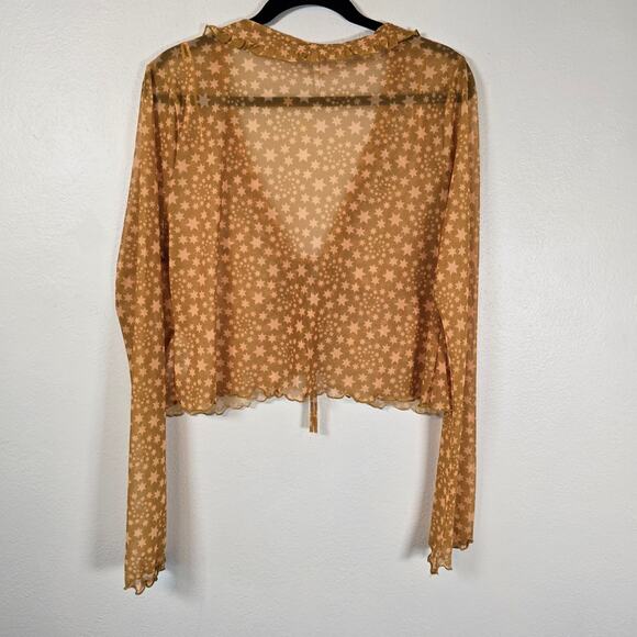 Free People Marne Sheer Mesh Top Women's L Yellow Star Print Boho Casual Beachy - Picture 2 of 10